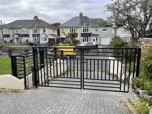 Modern black metal gate and railings